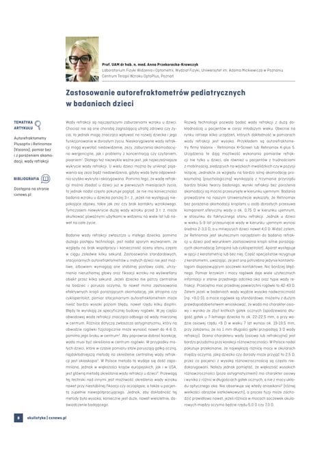 Pdf Zastosowanie Autorefraktometr W Pediatrycznych W Badaniach Dzieci