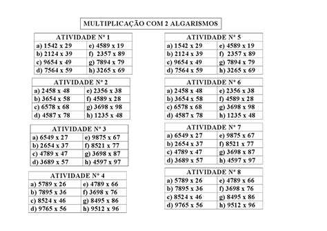 Varal De Atividades Multiplica O Algarismos