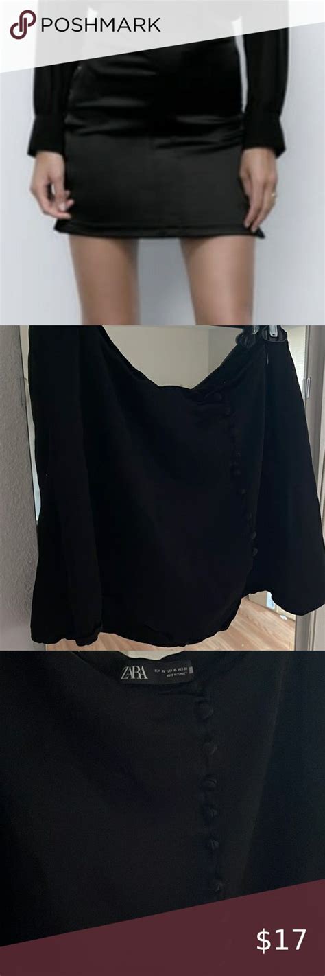 Zara Black Mini Skort Satin Effect With Decorative Buttons