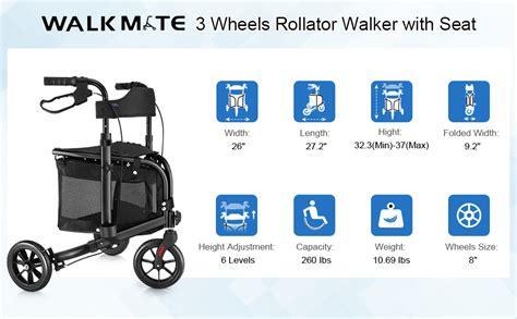 Amazon Walk Mate Wheel Rollator Walker With Seat For Slim