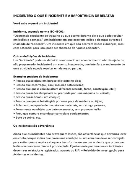 Incidente Que Não Atingiu O Paciente É A Definição De - O Que É um Incidente? Definições e Importância | PDF