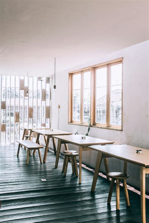 wooden furniture  cozy minimalist cafeteria  stock photo