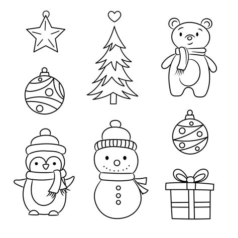 Cute christmas line art illustrations, holiday decoration 15584164 Vector Art at Vecteezy