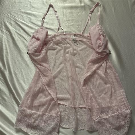 NEVER WORN Pink Sheer Lace Babydoll Lingerie Top Depop