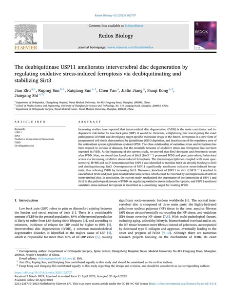 Pdf The Deubiquitinase Usp11 Ameliorates Intervertebral Disc