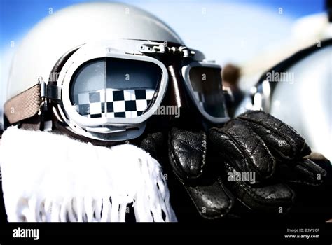 Vintage Retro Motorcycle Helmet Goggles Gloves And Scarf Stock Photo