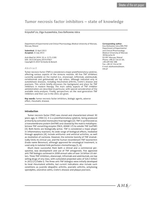 Pdf Tumor Necrosis Factor Inhibitors State Of Knowledge Dokumen Tips