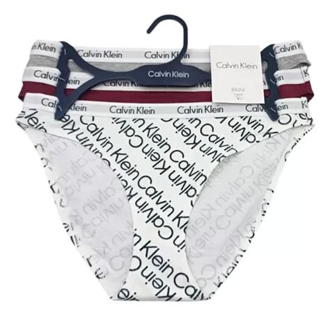 Calvin Klein Set 3 Calzon Bikini Logo Algodón Mujer Original Envío gratis