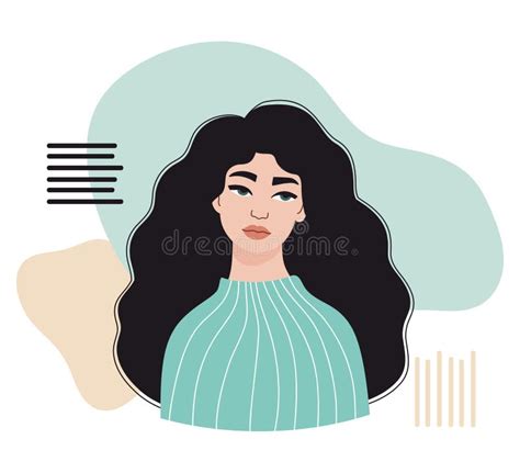 Woman Brunette With Long Hair Minimalist Female Portrait With Abstract Geometric Shapes