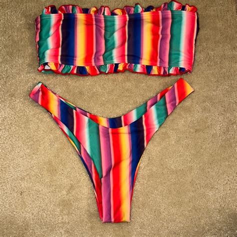 Zaful Swim Rainbow Striped Bandeau Cheeky Bikini Poshmark