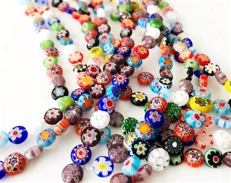 Millefiori Flat Coin Glass Beads Italian Floral Beads Strand Etsy