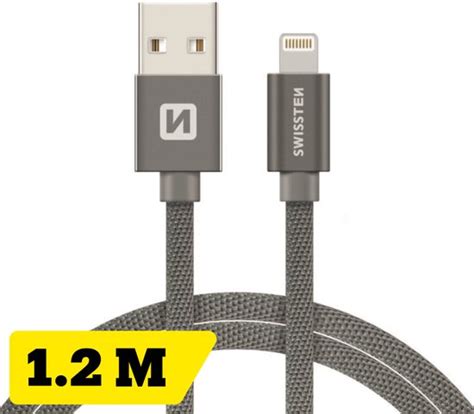 Swissten Lightning Naar USB MFI Kabel 1 2M Gevlochten Kabel Voor