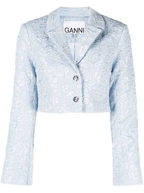 Ganni Long Sleeve Stretch Jacquard Cropped Blazer In Sky Blue ModeSens