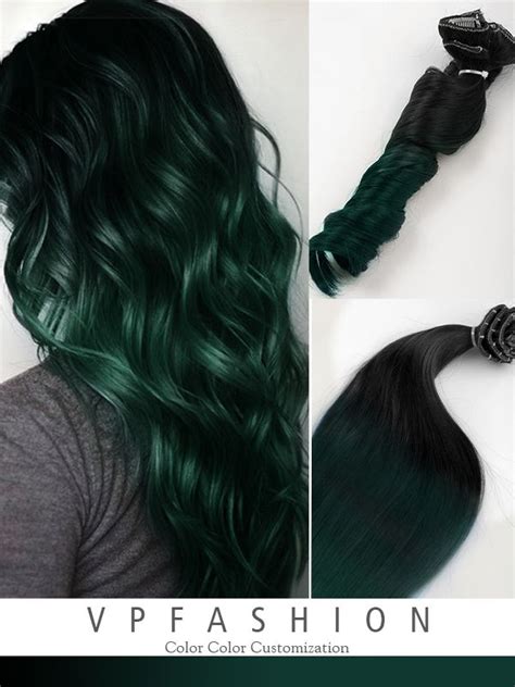 Off Black To Dark Green Mermaid Colorful Ombre Indian Remy Clip In Hair