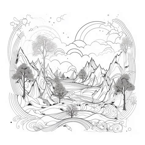 Premium AI Image | A drawing of a mountain landscape with trees and mountains generative ai