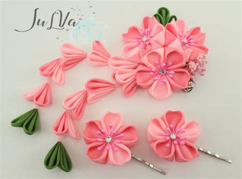 Kanzashi Flower Hair Clip Pink Kanzashi Flowers Japanese Pink Hair