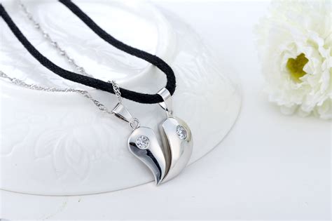 925 Sterling Couple Lovers Split Hear Pendants Necklaces Jewelry Sets