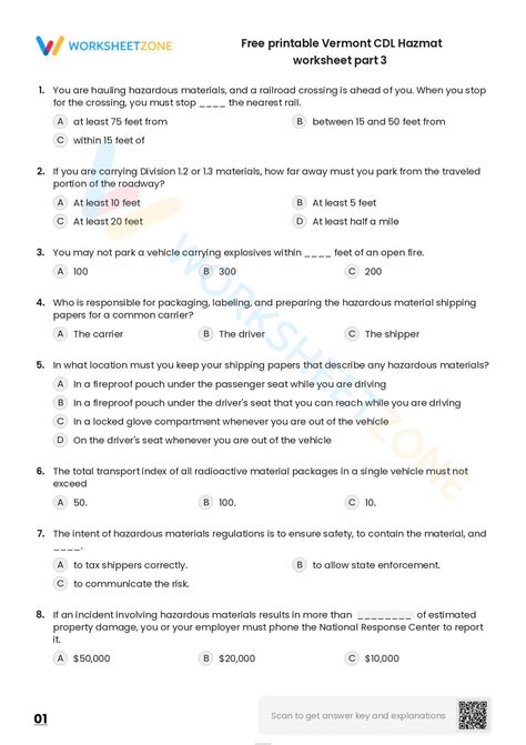 Free Printable Vermont Cdl Hazmat Worksheet Part