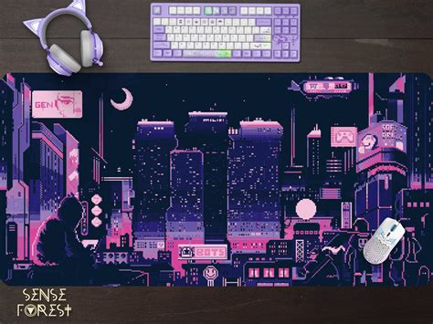 Retro Vaporwave Mousepad Neon Tokyo Street Pixel Art Purple Etsy Norway