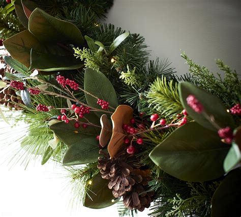 Lit Faux Pine And Berries Wreath And Garland Pottery Barn