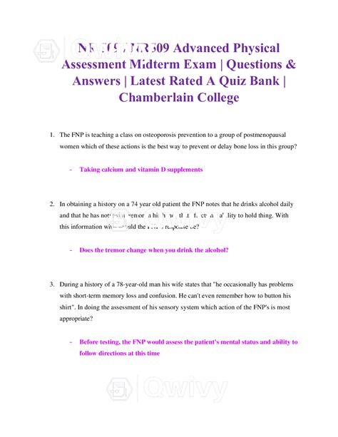 NR 509 NR509 Advanced Physical Assessment Midterm Exam Questions