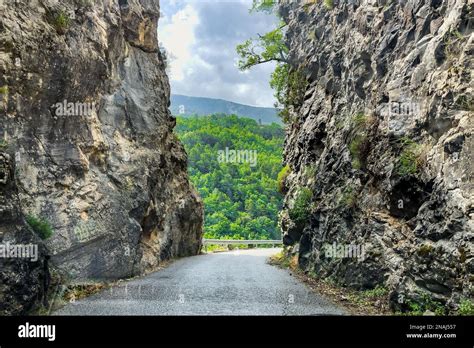 Narrow Road Country Road Without Markings Through Narrow Rocky Passage