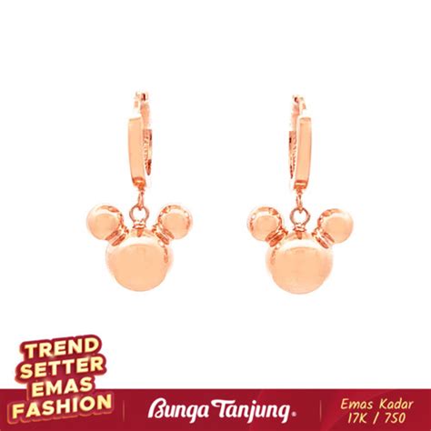 Promo Anting Klip Disney Mickey Glossy Rose Emas K Bunga Tanjung