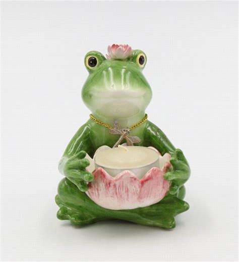 Frog Holding Pink Water Lily Flower Tealight Candle Holder Etsy In