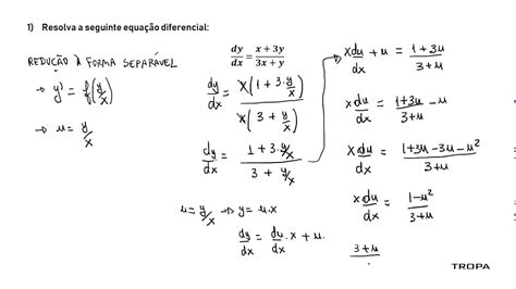 Aula Equa Es Diferenciais Redu O Forma Separ Vel Youtube