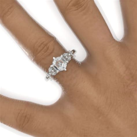 3 Carat Hexagon Moissanite Cluster Halo 14k White Gold Engagement Ring