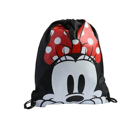 Disney Minnie Mouse Drawstring Sling Cinch Bag Tote Black 15 5