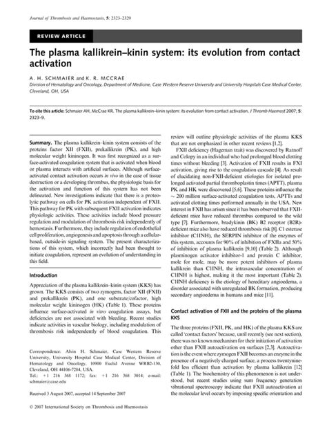 The Plasma Kallikrein Kinin System Its Evolution From Contact