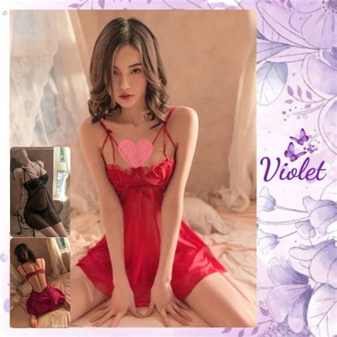 Jual Violet Lingerie Seksi Menggoda V Renda Gaun Malam Set Backless