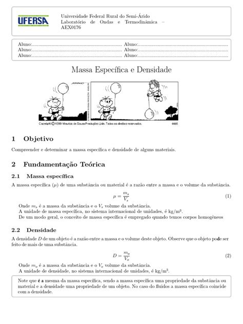 Massa Específica E Densidade - Roteiro-01-Densidade e Massa Específica | PDF | Densidade | Quilograma