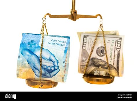 Swiss franc exchange rate against the US dollar, financial concept ...