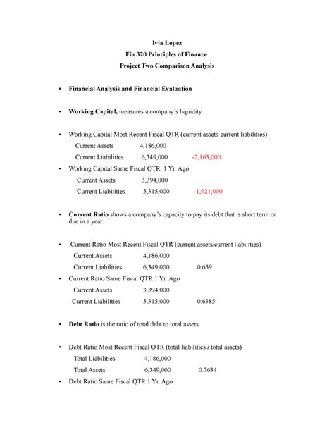 Fin 320 Final Project Ivia Lopez Fin 320 Principles Of Finance