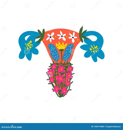 Beauty Female Reproductive System With Blooming Flowers Uterus And