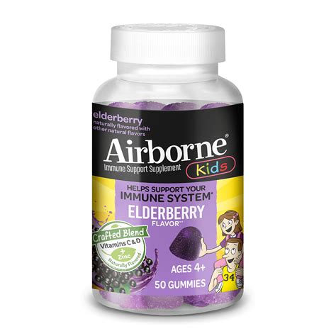 Buy Airborne Elderberry + Zinc & Vitamin C Gummies For Kids, Immune ...