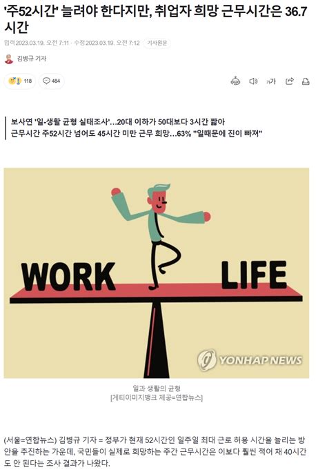 주52시간 늘려야 한다지만 취업자 희망 근무시간은 367시간 인기 게시물old2 시보드