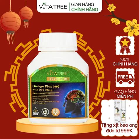 Bổ não Vitatree Ginkgo Plus 6000 With Q10 50mg 60 viên tăng lưu thông