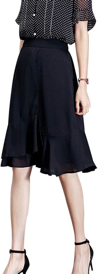 Kangqifen Summer Elastic Waist Ruffle Hem Midi Skirts Chiffon Elegant