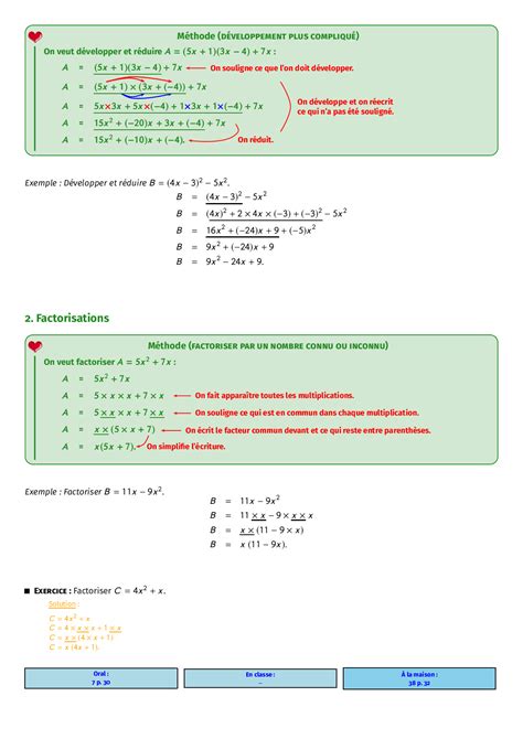 Calcul littéral Développement Factorisation Identités Remarquables