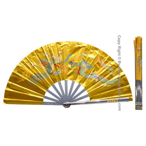 Metal Alloy Golden Dragon Tai Chi Kung Fu Fan Fan