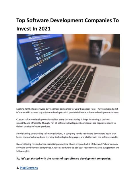 Ppt Top Software Development Companies To Invest In 2021 Powerpoint