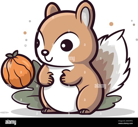 Squirrel With Nut Vector Illustration Of A Cartoon Squirrel With Nut