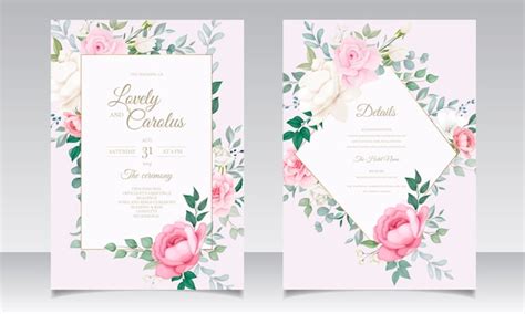 Premium Vector Romantic Wedding Invitation Floral Card Template