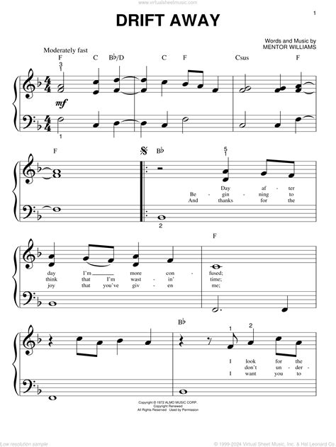 Drift Away Sheet Music For Piano Solo Big Note Book Pdf