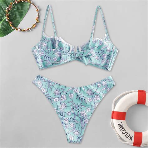 Simba Ph Simba Ph Women Flower Print High Cut V Neck Two Pieces Bikini