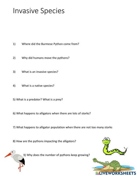 Invasive Species Mod Interactive Worksheet Live Worksheets