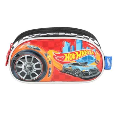 Estojo Escolar Triplo Hot Whells Racer Preto Escolar Luxcel